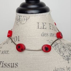 60s Red Coral Silver Necklace